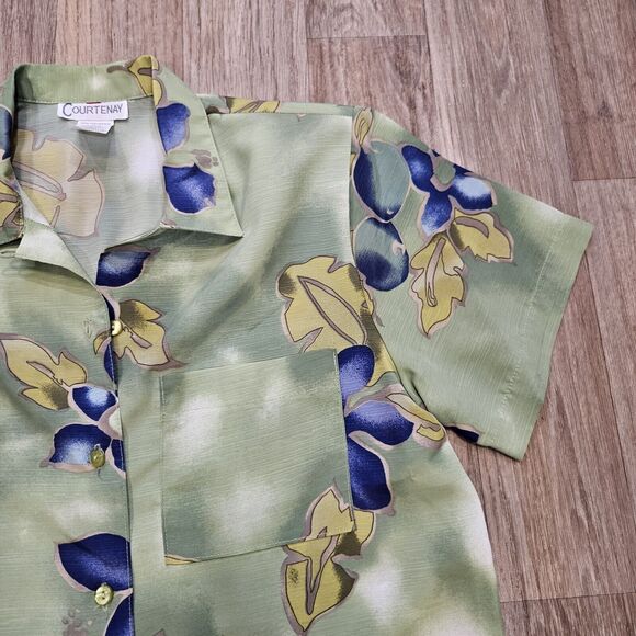 Vtg Courtenay Floral Fruit Print Top Womens Size S Green Blue Artsy Cottage Retr - Picture 3 of 9